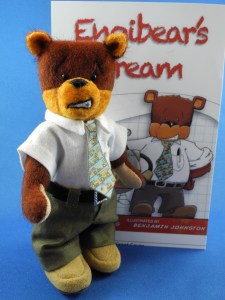 Engibear in 3D along with the book cover.